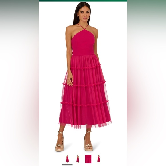 Adrianna Papell Dresses & Skirts - Adrianna Papell Vibrant Pink Tiered Midi Dress